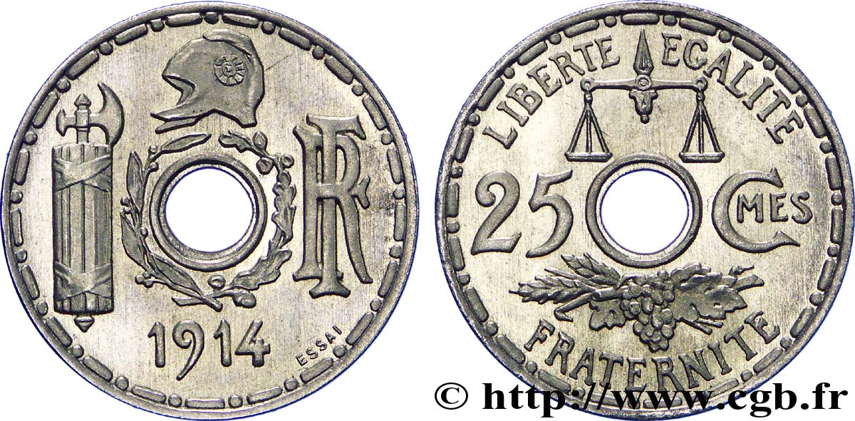 Essai de 25 centimes par Becker, grand module 1914 Paris VG.4808  FDC 