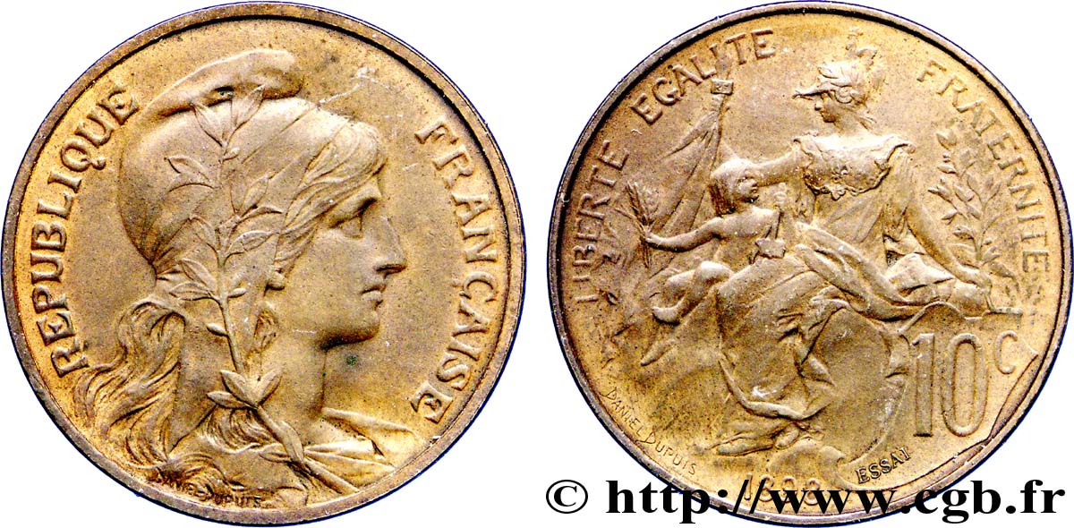 Essai de 10 centimes Daniel-Dupuis en bronze, flan mat 1898 Paris F.136/3 AU 