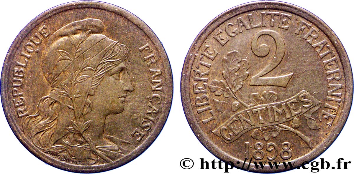Épreuve de 2 centimes Daniel-Dupuis, flan mat 1898  Maz.2216  AU 