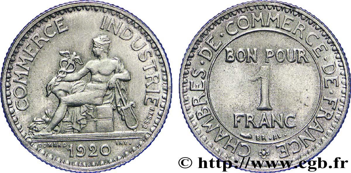 Essai de 1 franc Chambres de Commerce en nickel 1920  VG.4938 var MS 