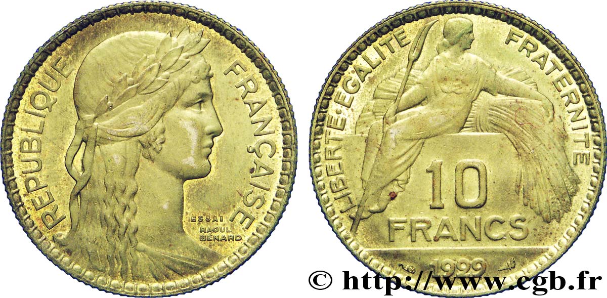 Concours de 10 francs, essai de Bénard en bronze-aluminium 1929  VG.5227 var. AU 