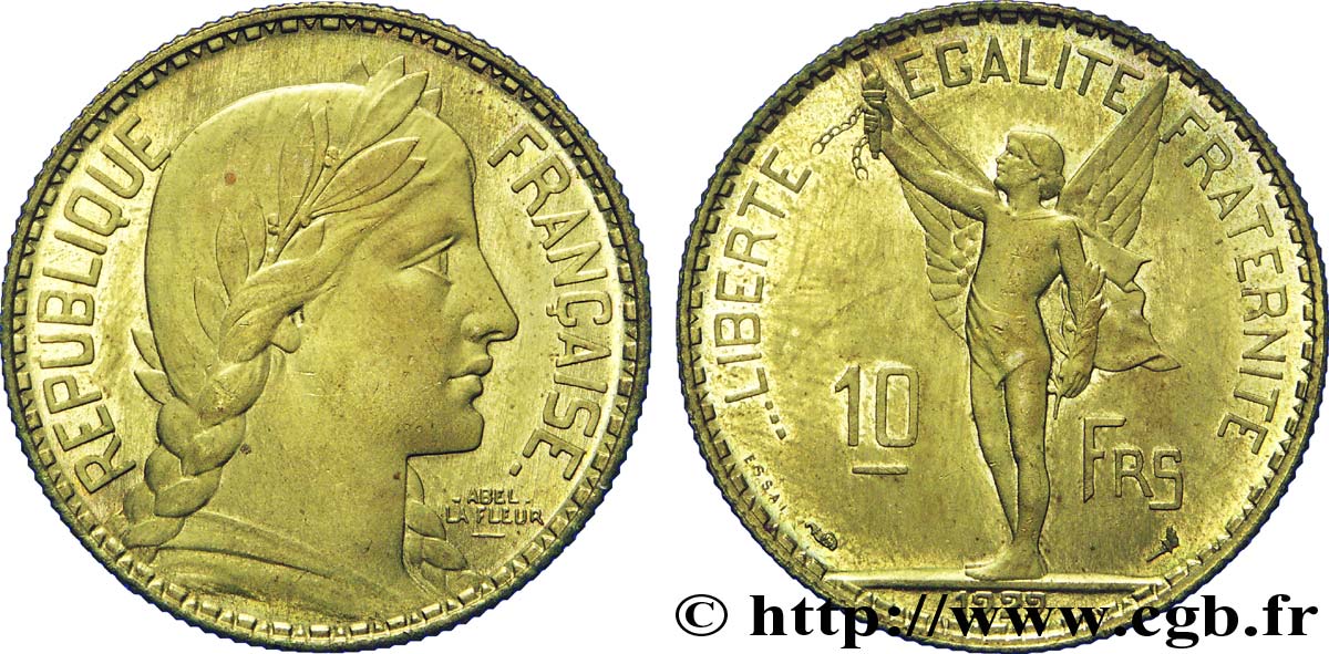 Concours de 10 francs, essai de La Fleur en bronze-aluminium 1929  VG.5230 var. SUP 