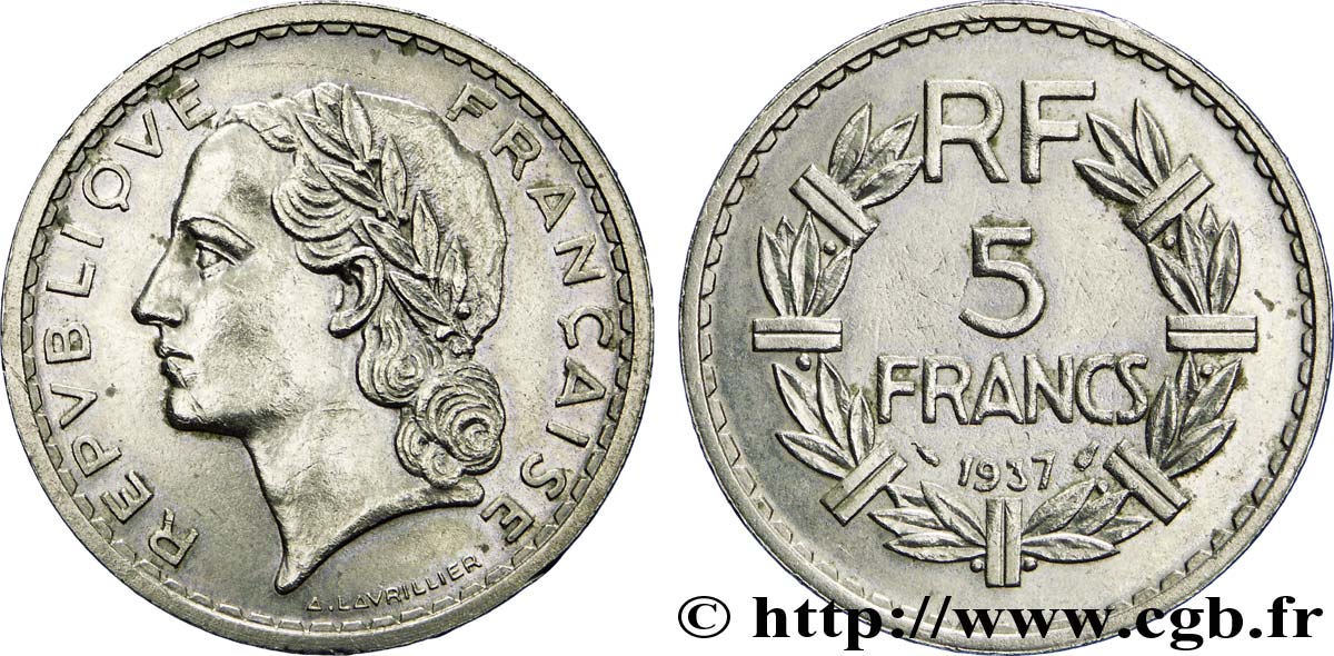 5 francs Lavrillier, nickel 1937  F.336/6 AU 