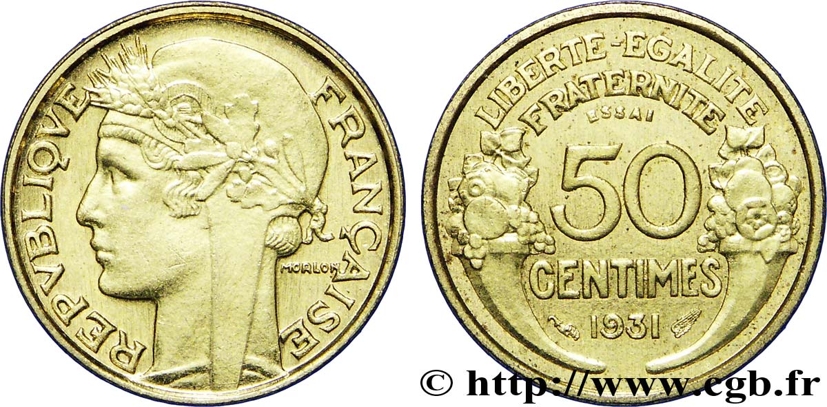 Essai-piéfort de 50 centimes Morlon, avec raisin, sans fruit 1931  F.192/1P EBC 