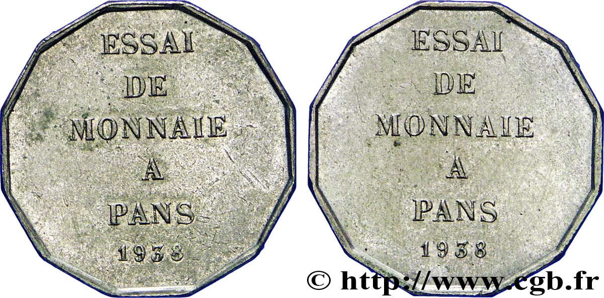 Essai de fabrication de monnaie à 12 pans 1938  VG.5489  G SUP 