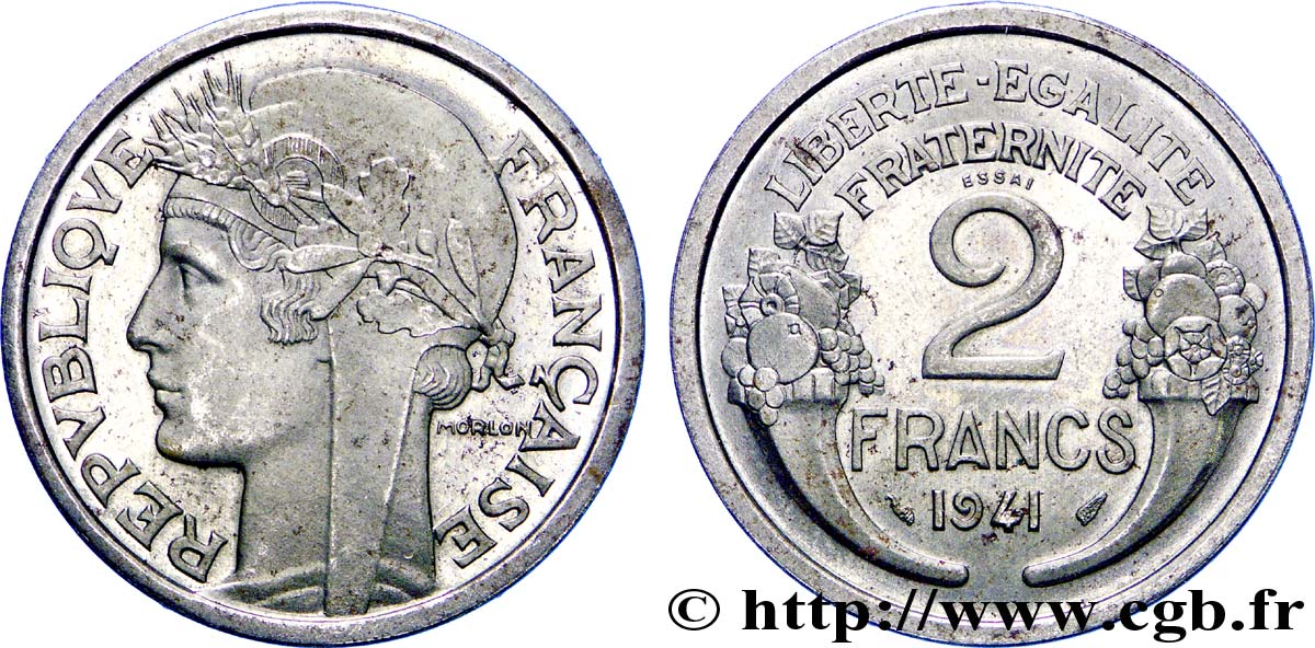 Essai en fer de 2 francs Morlon 1941  Maz.2663 b SUP 