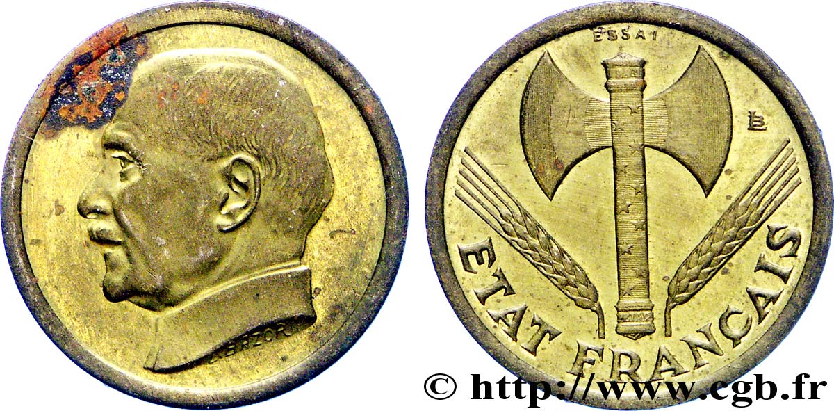 Essai au module de 50 centimes Pétain par Bazor en cuivre jaune n.d.  G.424 b) VZ 