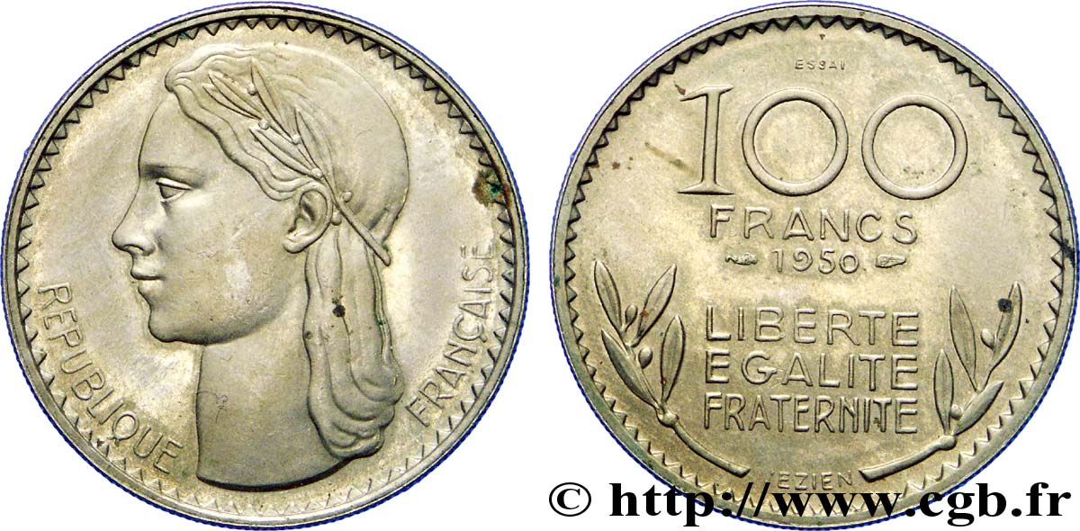 Concours de 100 francs, essai grand module par  Vézien 1950  Maz.2760  VZ 