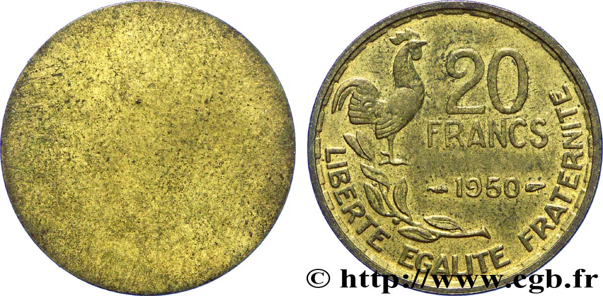 Essai de revers uniface de 20 francs Guiraud, 3 faucilles 1950  F.402/1 var. SPL 