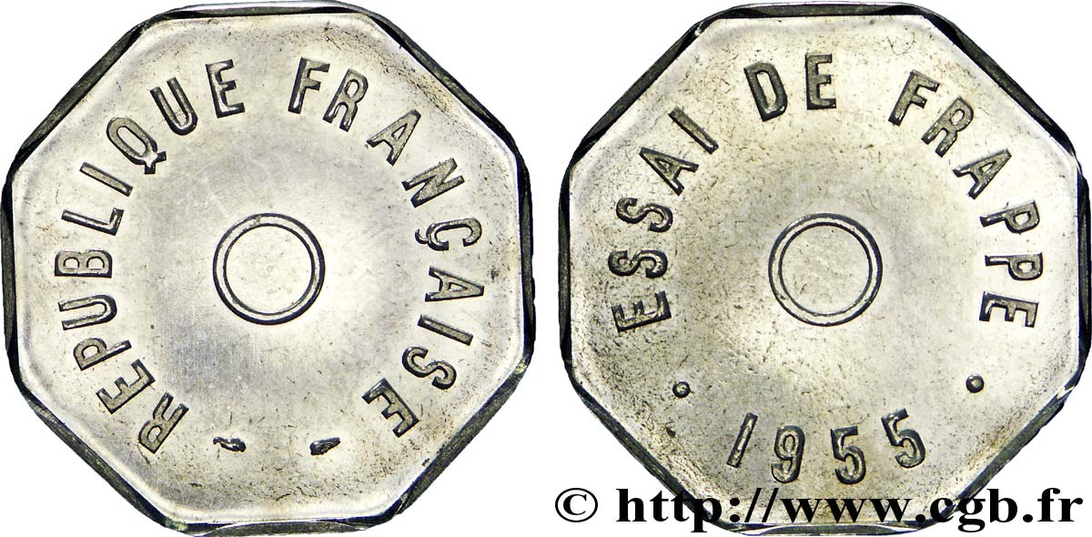 Essai de frappe au module de 5 francs, 8 pans 1955  G.manque  ST 