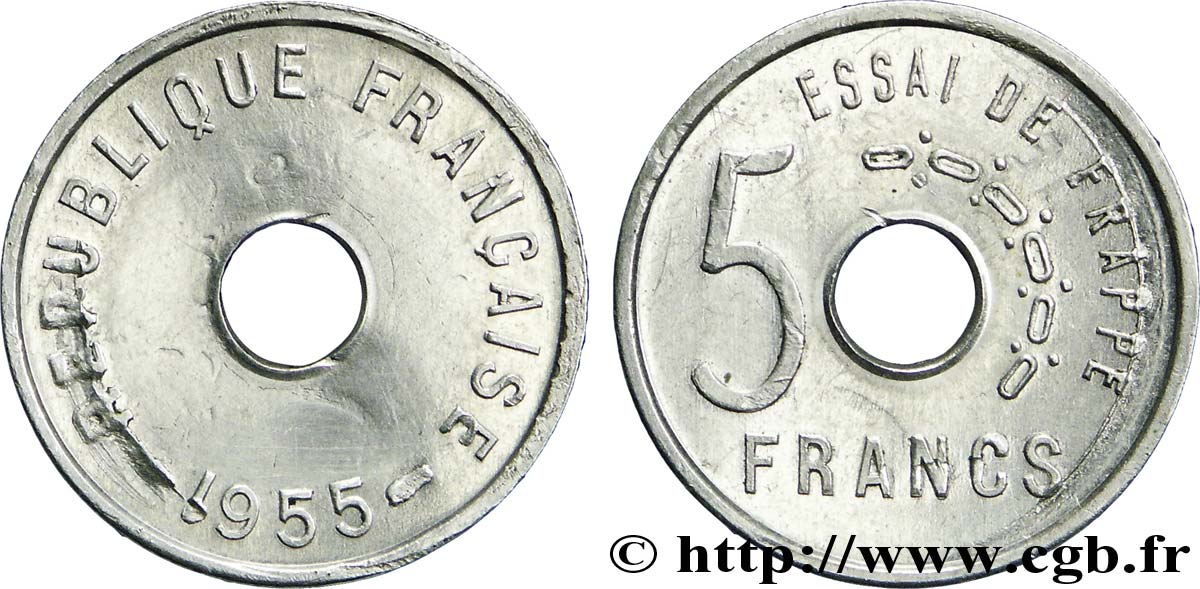 Essai de frappe de 5 francs 1955  G.768  MS 