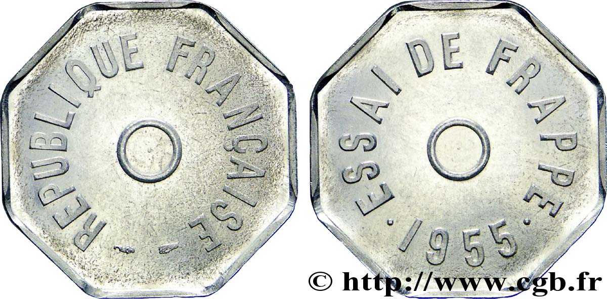 Essai de frappe au module de 1 franc, 8 pans 1955  G.manque  FDC 