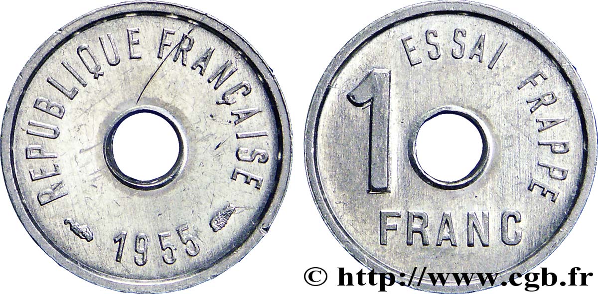 Essai de frappe de 1 franc 1955  Maz.manque  MS 
