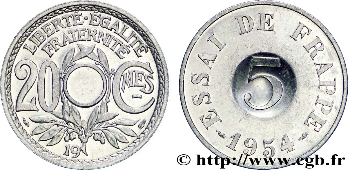 Essai de frappe au module de 20 / 5 centimes n.d.  Maz.2771 (pour l’avers) VZ 