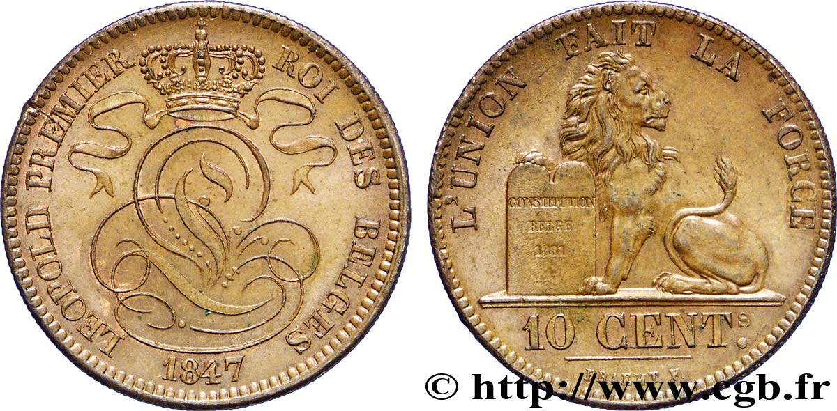 BELGIQUE - ROYAUME DE BELGIQUE - LÉOPOLD Ier 10 centimes 1847/37  VZ 