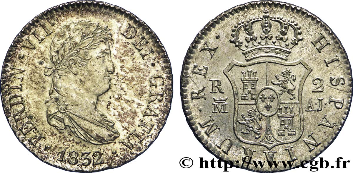 SPANIEN - KÖNIGREICH SPANIEN - FERDINAND VII. 2 reales 1832 Madrid fST 