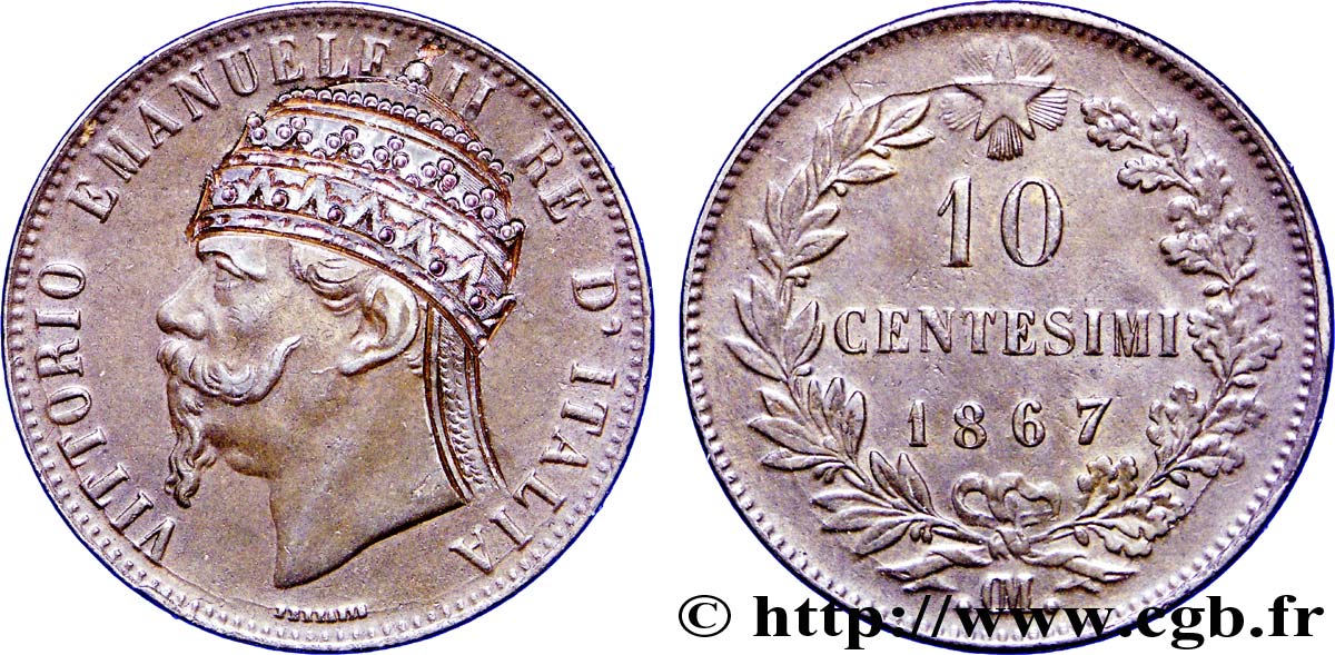 ITALIE - VICTOR EMMANUEL II 10 centesimi, satirique 1867 Strasbourg MB 