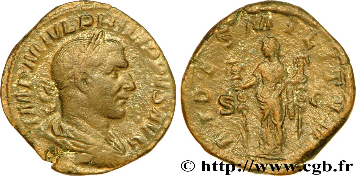 PHILIPPUS I. ARABS Sesterce, (GB, Æ 30) SS