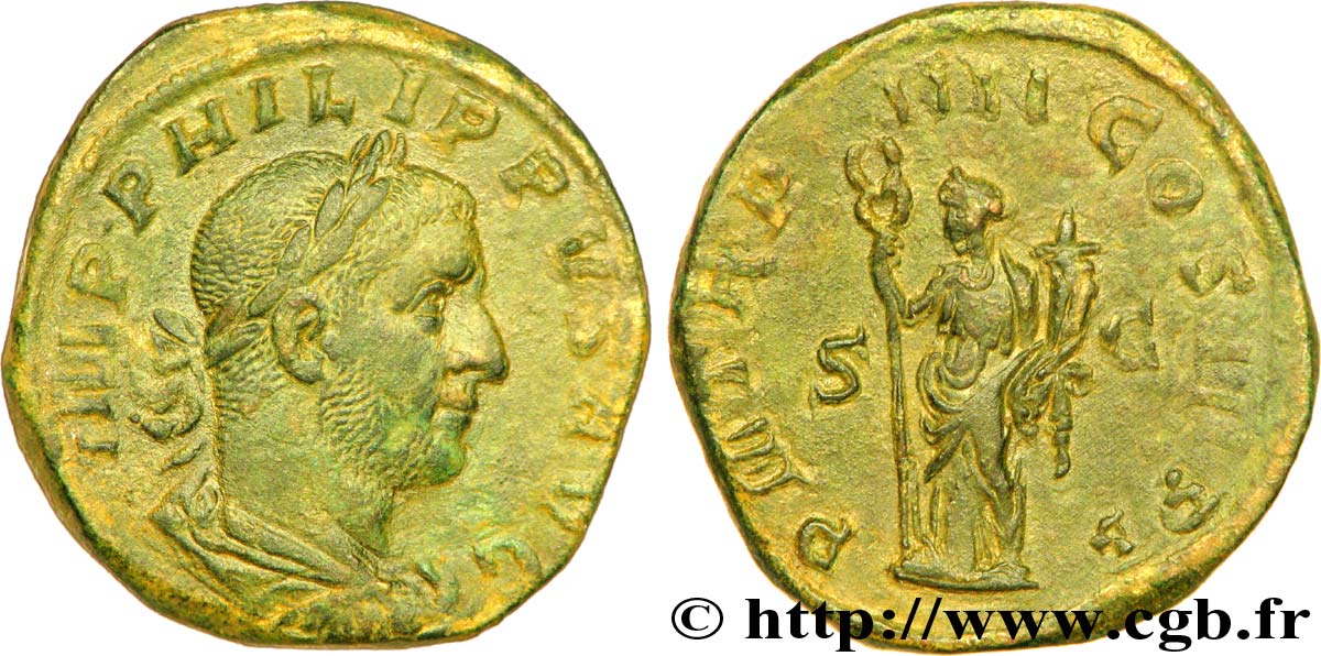 PHILIPPUS I. ARABS Sesterce, (GB, Æ 29) fVZ