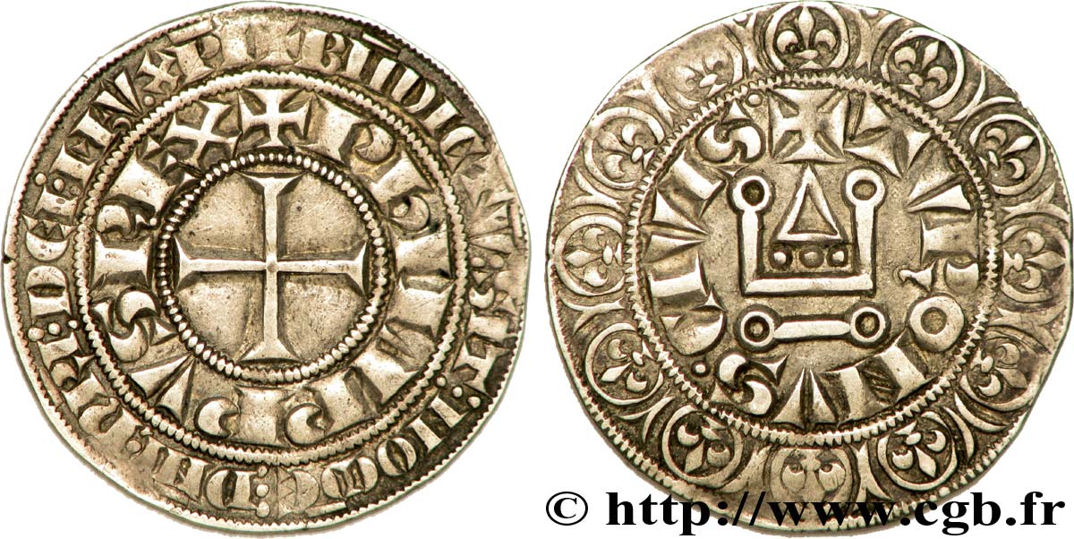 PHILIPPE III LE HARDI ET PHILIPPE IV LE BEL - MONNAYAGE COMMUN (à partir de 1280) Gros tournois à l O rond c. 1285-1290  TTB+