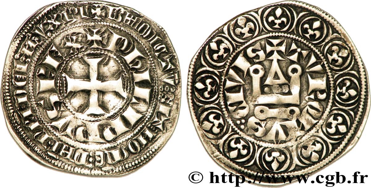 FILIPPO IV  THE FAIR  Gros tournois à l O long c. 1290-1295  VF/XF