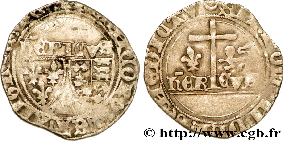 HENRY VI DE LANCASTRE - ROI DE FRANCE (1422-1453) - ROI D ANGLETERRE (1422-1461) et (1470-1471) Blanc aux écus 23/11/1422 Châlons-en-Champagne TB+