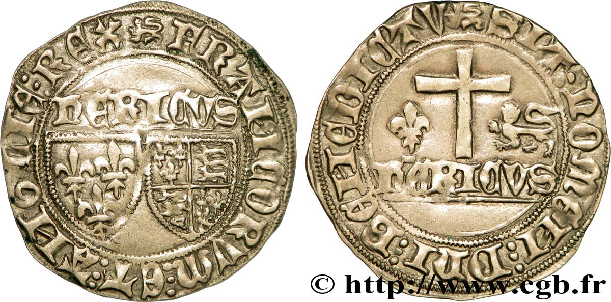HENRY VI DE LANCASTRE - ROI DE FRANCE (1422-1453) - ROI D ANGLETERRE (1422-1461) et (1470-1471) Blanc aux écus 23/11/1422 Rouen TTB+