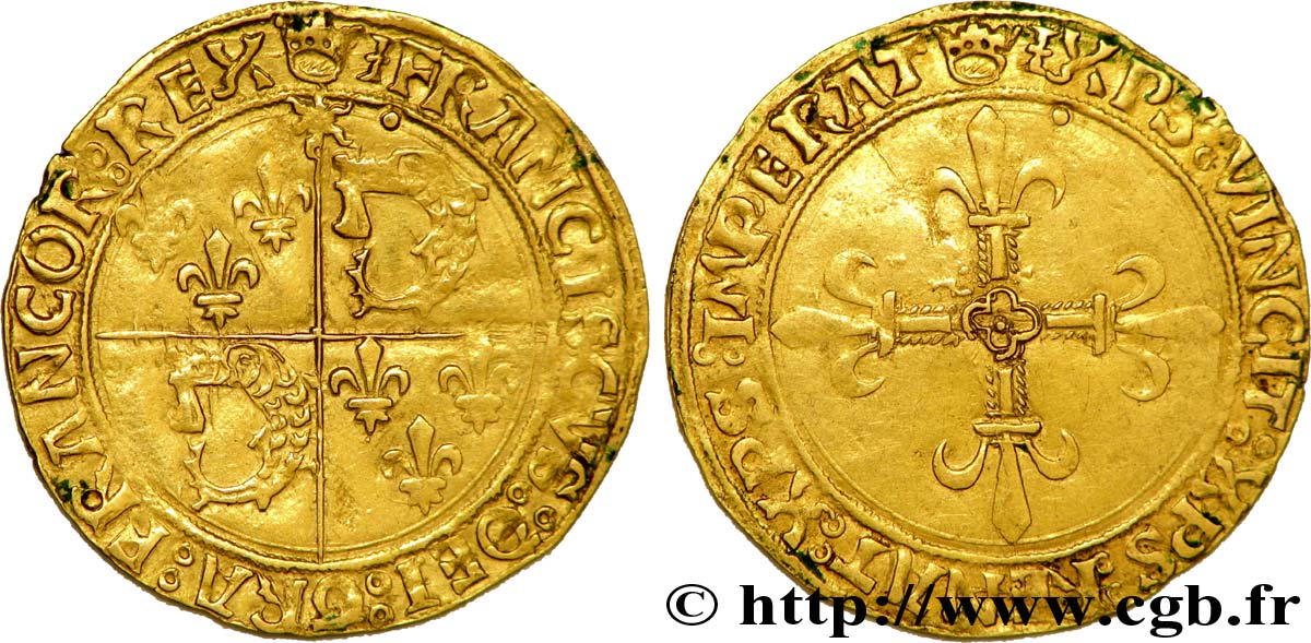 FRANCIS I Écu d or au soleil du Dauphiné, 1er type 21/07/1519 Crémieu XF