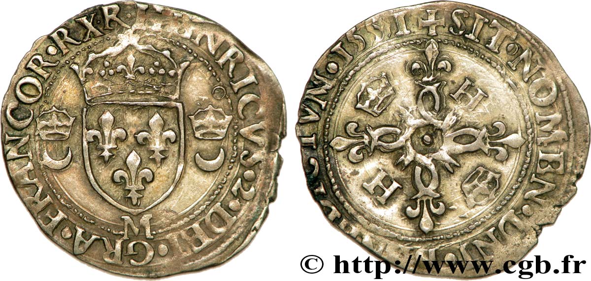HENRI II Douzain aux croissants 1551 Toulouse TTB+/TTB