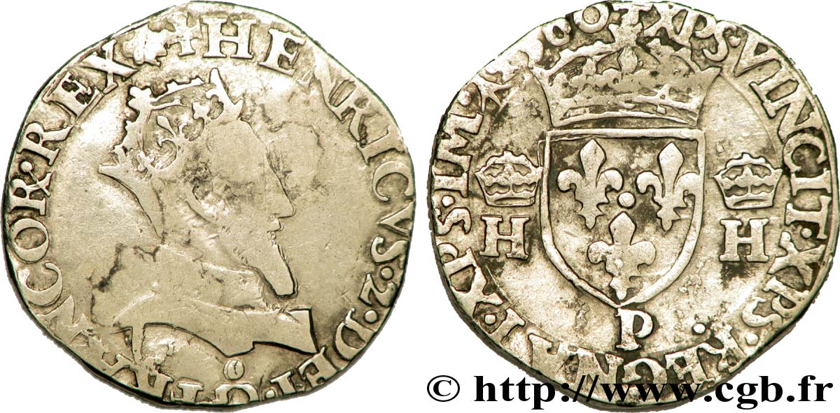 FRANCIS II. COINAGE AT THE NAME OF HENRY II Demi-teston à la tête couronnée 1560 Dijon q.BB