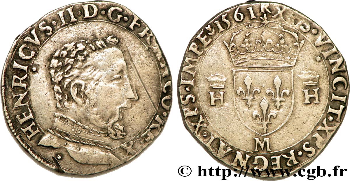 CHARLES IX. COINAGE AT THE NAME OF HENRY II Teston à la tête nue, 5e type 1561 Toulouse AU