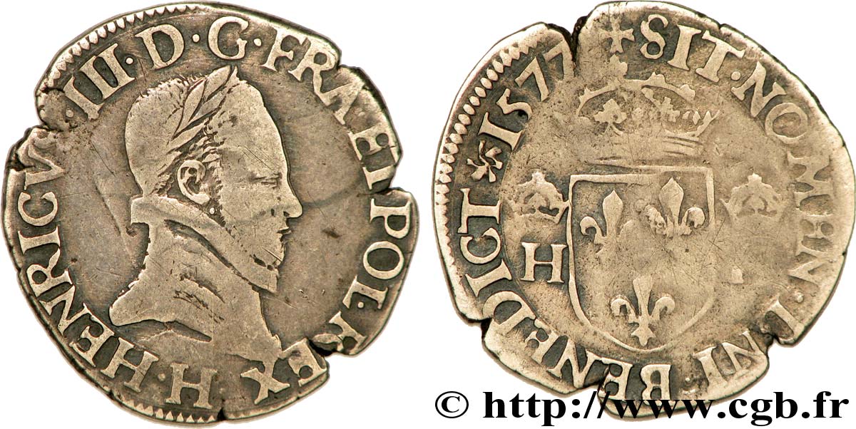 HENRI III Demi-teston, 4e type 1577 La Rochelle TB
