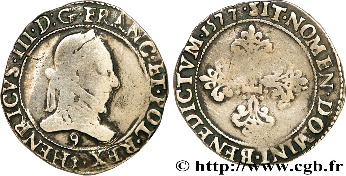 HENRI III Franc au col plat 1577 Rennes TB+