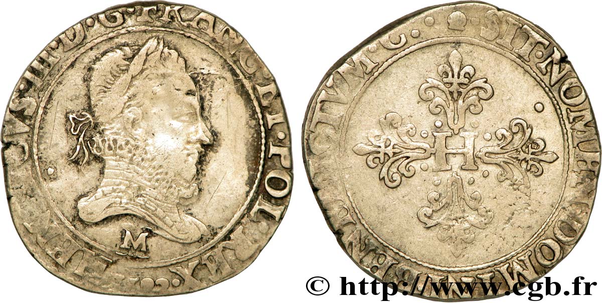 HENRY III Franc au col fraisé 1582 Toulouse VF/XF