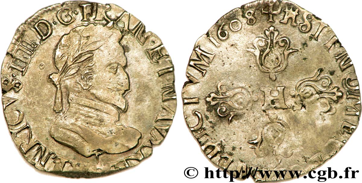 HENRI IV LE GRAND Demi-franc, type de Limoges 1608 Limoges TTB/TB+