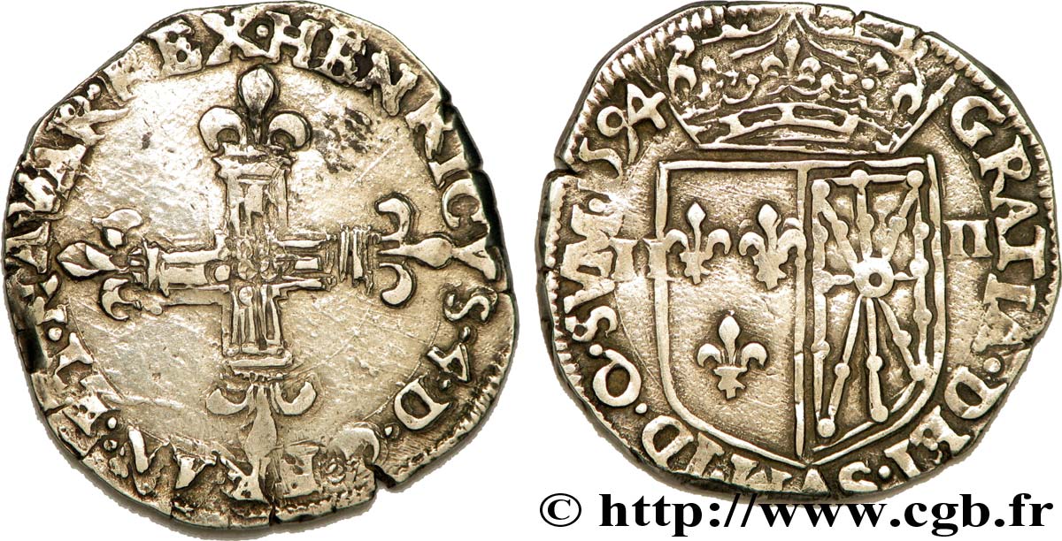 HENRY IV Quart d écu de Navarre 1594 Saint-Palais VF/XF