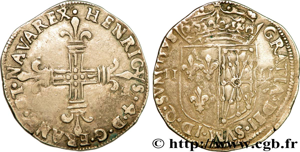 HENRI IV LE GRAND Quart d écu de Navarre 159[5 ou 6] Saint-Palais TTB