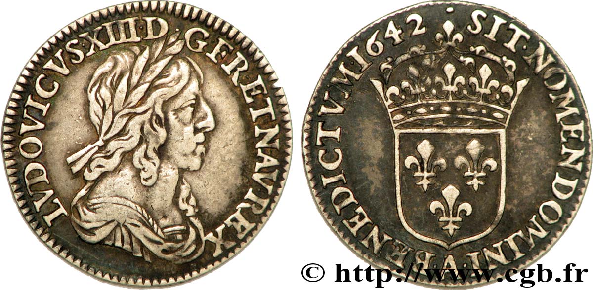 LOUIS XIII LE JUSTE Douzième d écu, 3e type, 2e poinçon de Warin 1642 Paris, Monnaie de Matignon TTB