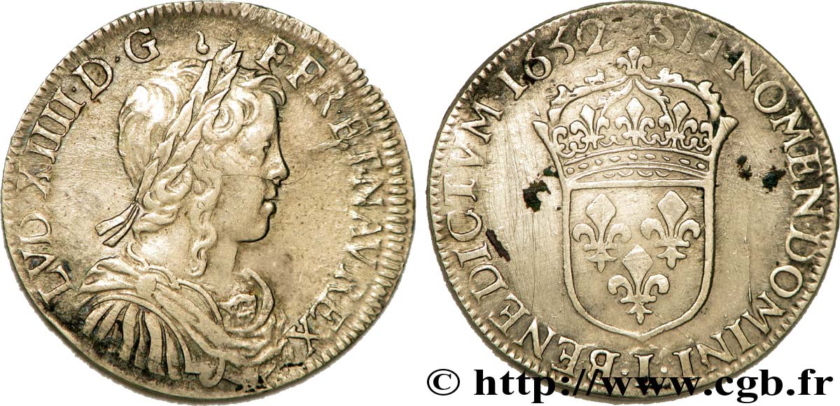 LOUIS XIV &nbsp;THE SUN KING&nbsp; Demi-écu à la mèche longue 1652 Limoges BB