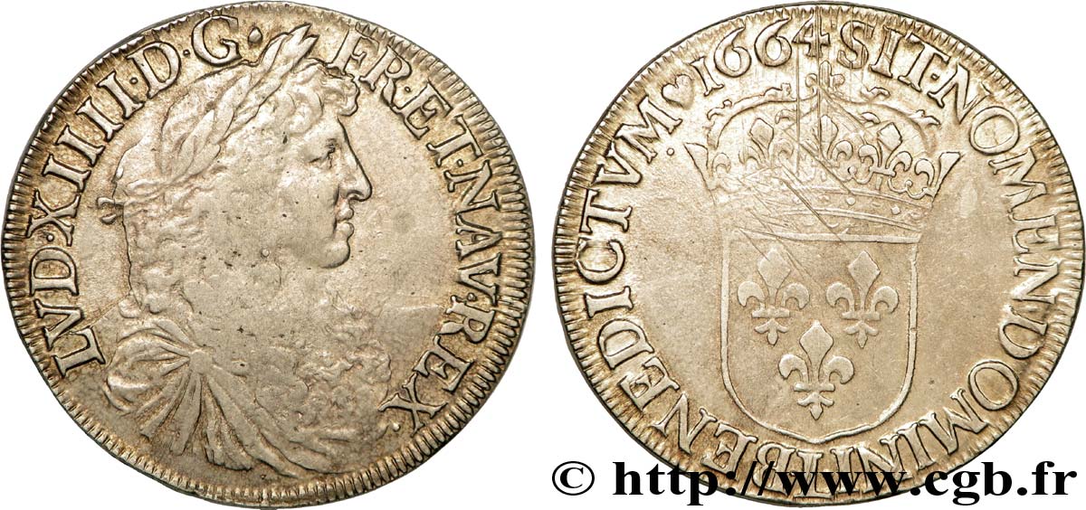 LOUIS XIV  THE SUN KING  Écu au buste juvénile, 1er type 1664 Bayonne SS/fVZ