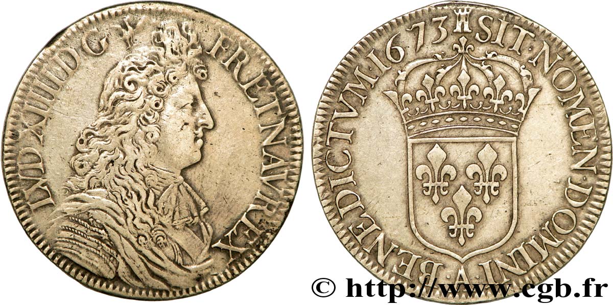 LOUIS XIV LE GRAND OU LE ROI SOLEIL Écu à la cravate, 1er type 1673 Paris TTB/TTB+