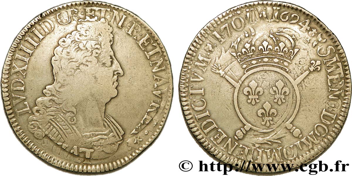 LOUIS XIV  THE SUN KING  Écu aux insignes 1701 Paris fSS/SS