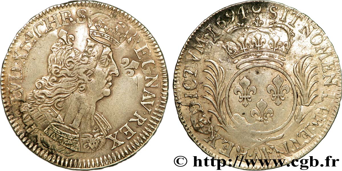 LOUIS XIV  THE SUN KING  Demi-écu aux palmes 1694 Paris XF