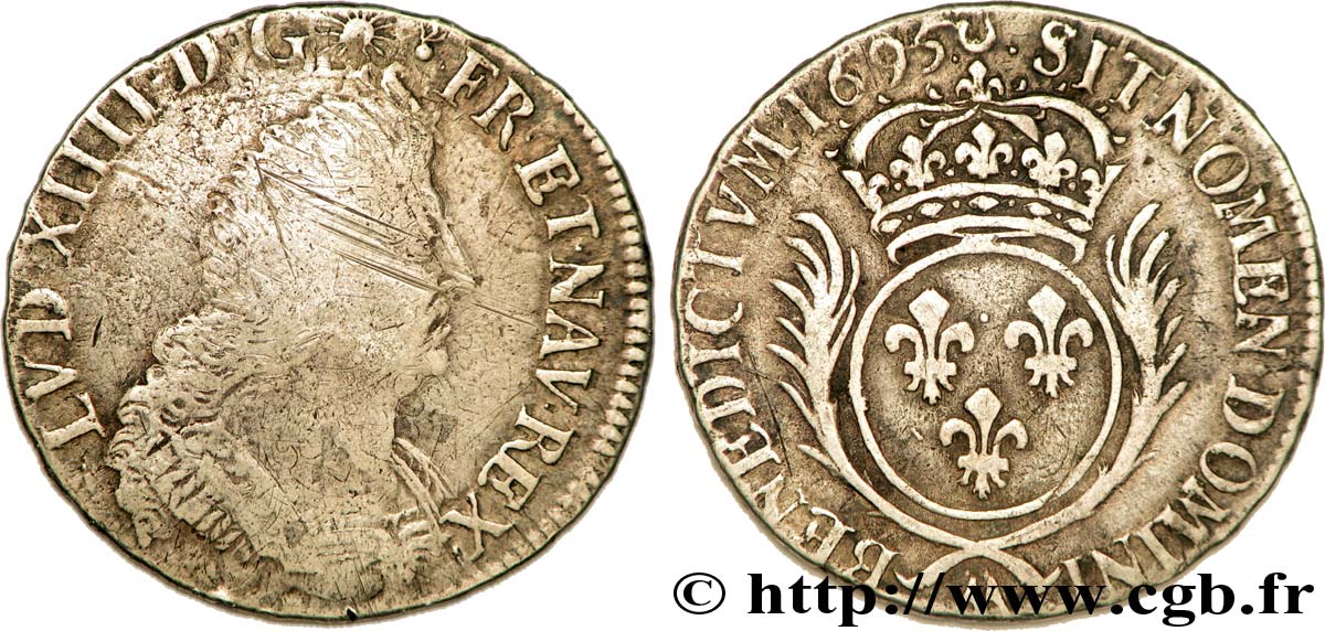 LOUIS XIV  THE SUN KING  Demi-écu aux palmes 1695 Metz S/fSS