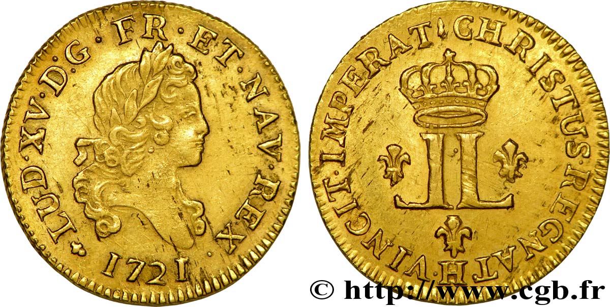 LOUIS XV DIT LE BIEN AIMÉ Louis d or aux deux L et au petit buste 1721 La Rochelle TTB+/SUP