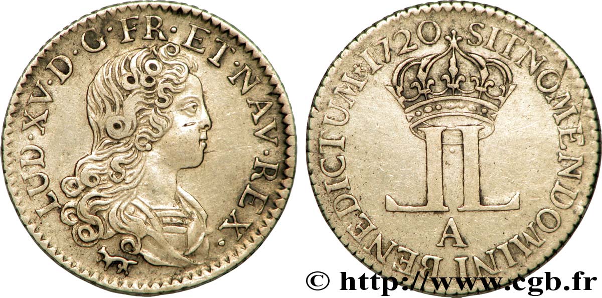 LOUIS XV DIT LE BIEN AIMÉ Livre d argent dite  de la Compagnie des Indes  1720 Paris TTB+