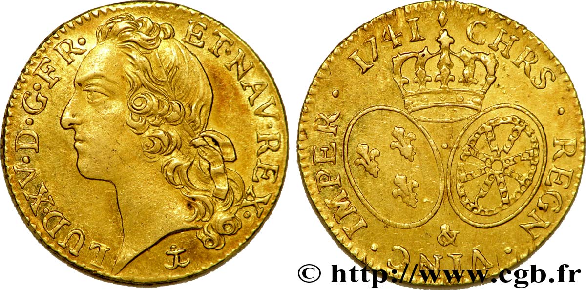 LOUIS XV DIT LE BIEN AIMÉ Louis d’or aux écus ovales, tête ceinte d’un bandeau 1741 Aix-en-Provence SUP