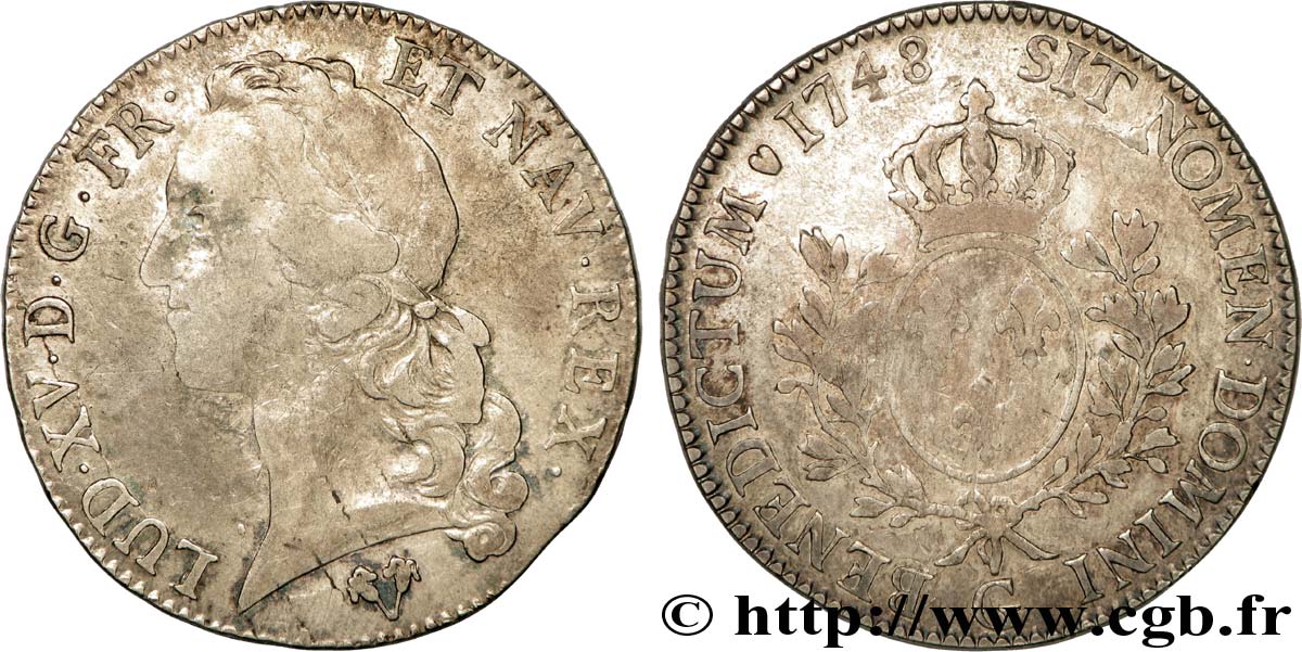 LOUIS XV  THE WELL-BELOVED  Écu dit  au bandeau  1748 Poitiers S/fSS