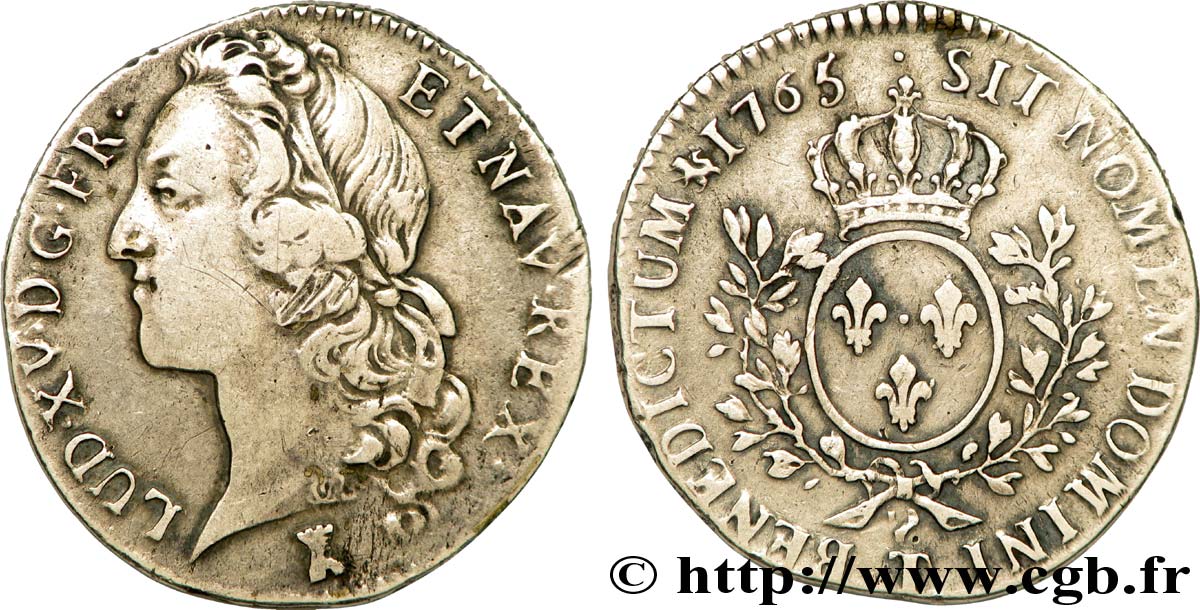 LOUIS XV  THE WELL-BELOVED  Demi-écu aux branches d’olivier, tête ceinte d’un bandeau 1765 Nantes VF/XF