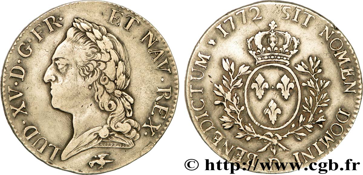 LOUIS XV DIT LE BIEN AIMÉ Écu dit  à la vieille tête  1772 Lyon TTB